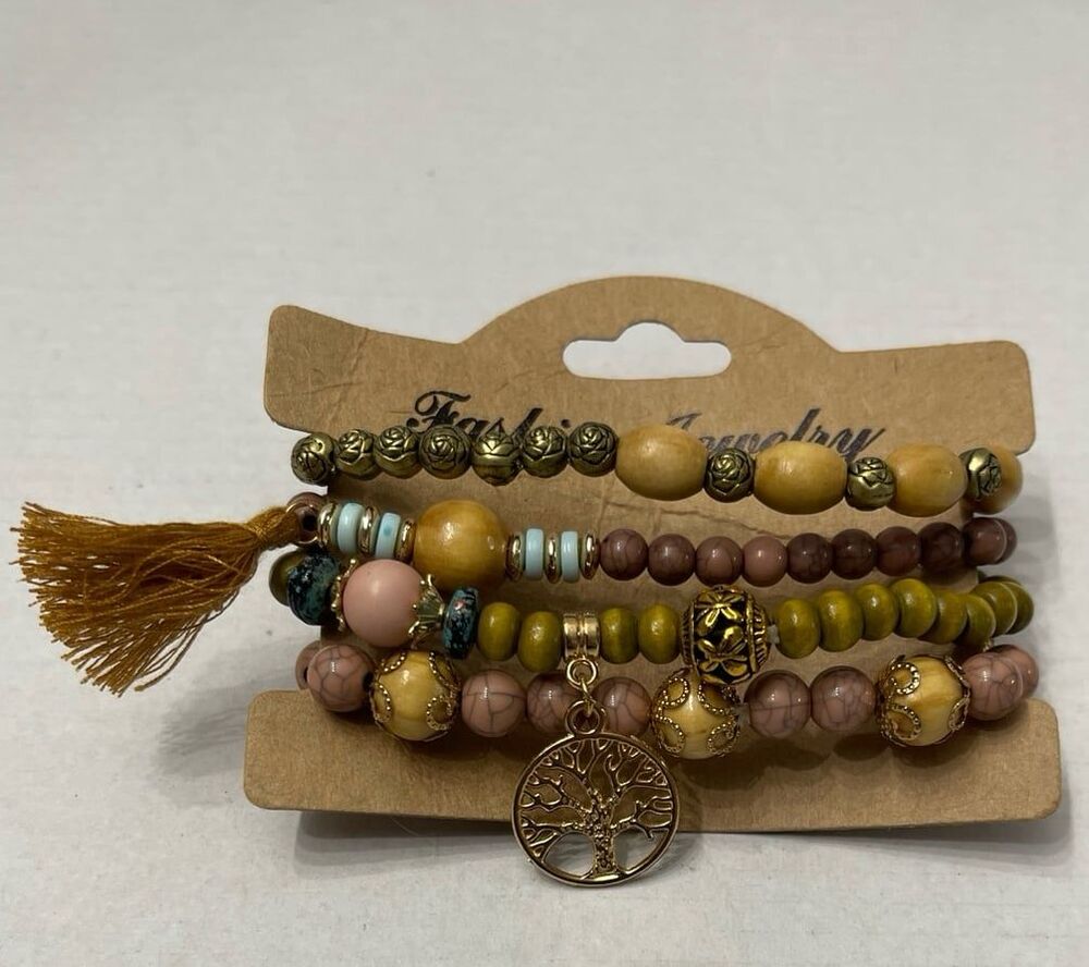 Bohemian Layered Wood Bead Bracelet Set New Without Tag